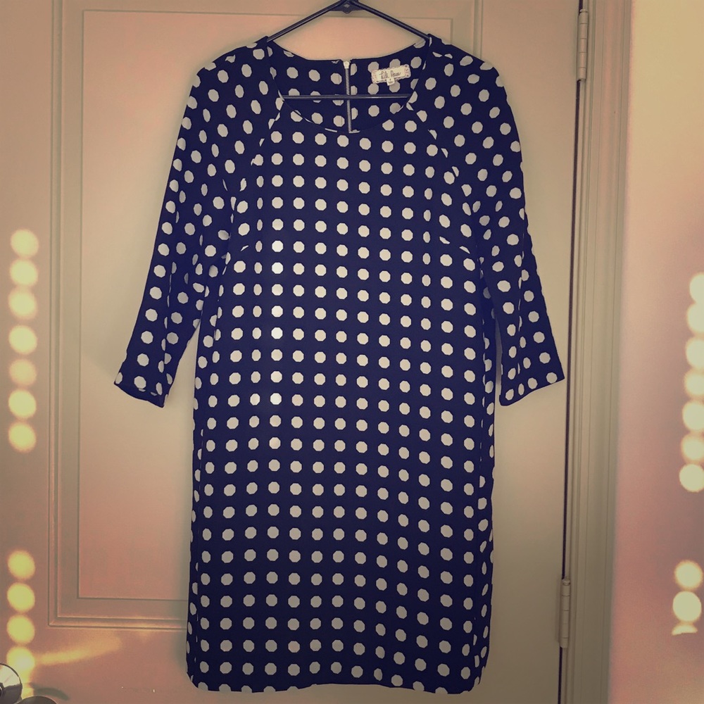 3/4 Sleeve Black and White Polka Dot Dress